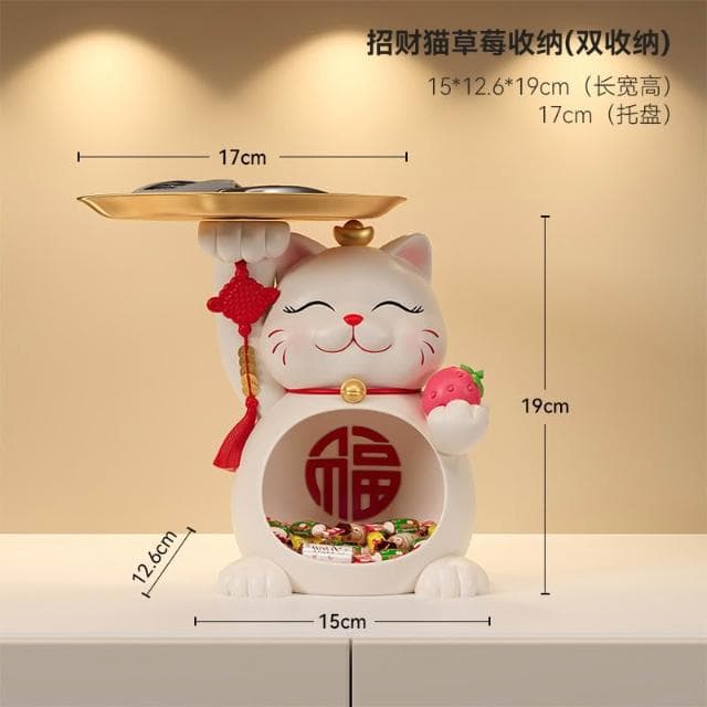 桃甜也居家生活 招財貓鑰匙收納玄關擺飾入戶門口鞋櫃新房家居裝飾品喬遷新居禮品