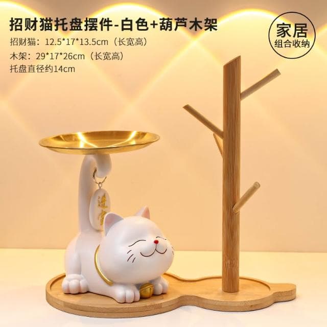 桃甜也居家生活 招財貓鑰匙收納玄關擺飾入戶門口鞋櫃新房家居裝飾品喬遷新居禮品