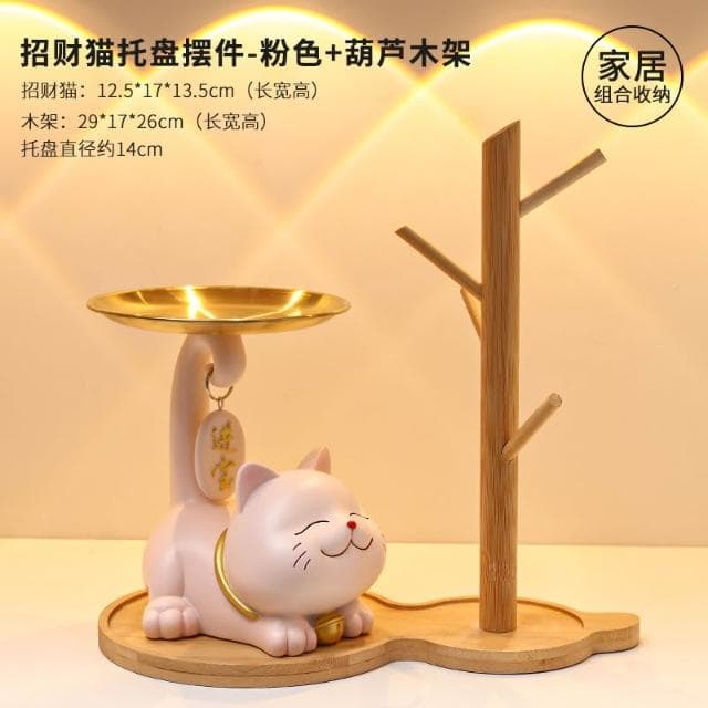 桃甜也居家生活 招財貓鑰匙收納玄關擺飾入戶門口鞋櫃新房家居裝飾品喬遷新居禮品