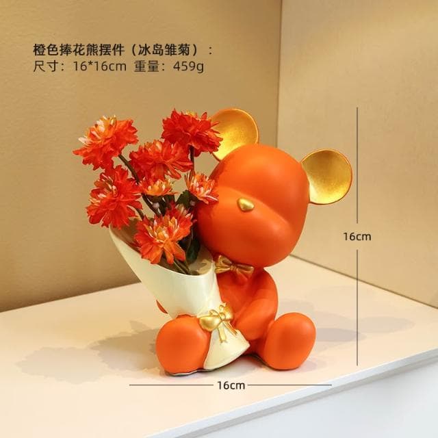 桃甜也居家生活 北歐創意捧花暴力熊玄關客廳擺飾家居電視櫃桌面裝飾喬遷新居禮品