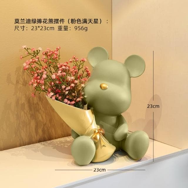 桃甜也居家生活 北歐創意捧花暴力熊玄關客廳擺飾家居電視櫃桌面裝飾喬遷新居禮品
