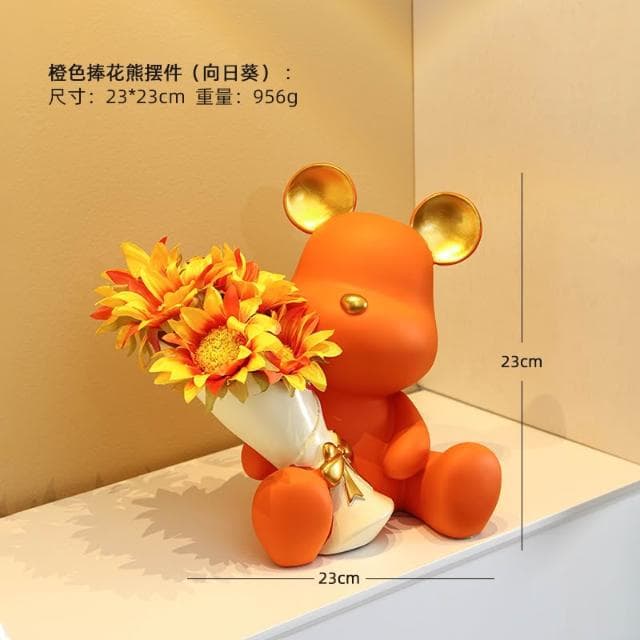 桃甜也居家生活 北歐創意捧花暴力熊玄關客廳擺飾家居電視櫃桌面裝飾喬遷新居禮品