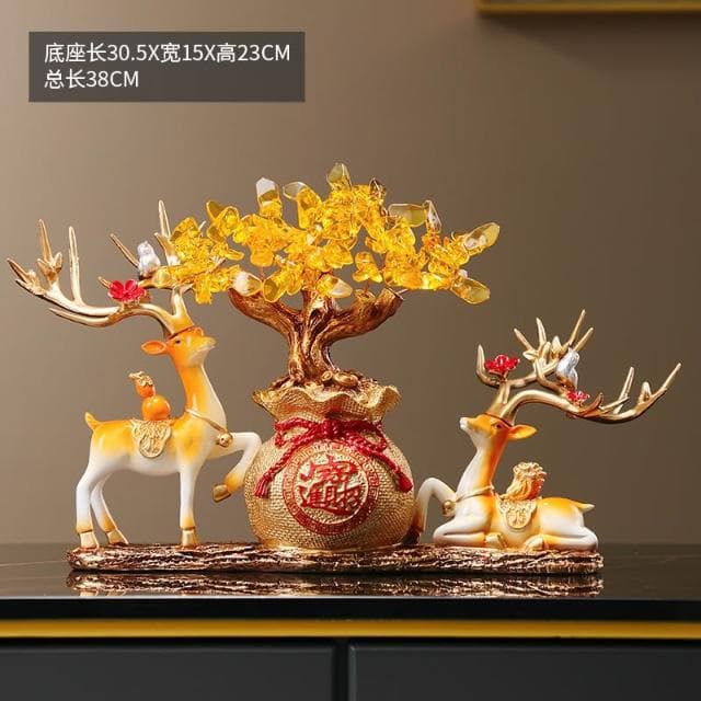 桃甜也居家生活 招財福鹿擺飾客廳電視櫃酒櫃玄關喬遷新居結婚禮物軟裝家居飾品