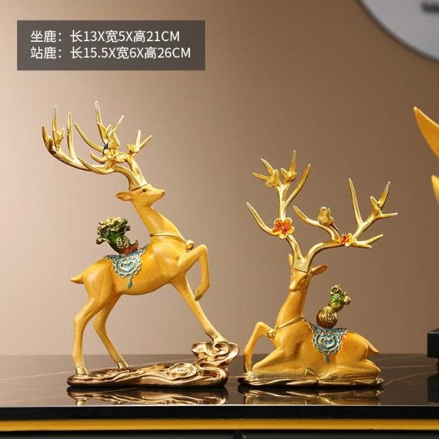 桃甜也居家生活 招財福鹿擺飾客廳電視櫃酒櫃玄關喬遷新居結婚禮物軟裝家居飾品