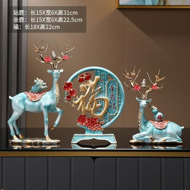 桃甜也居家生活 招財福鹿擺飾客廳電視櫃酒櫃玄關喬遷新居結婚禮物軟裝家居飾品