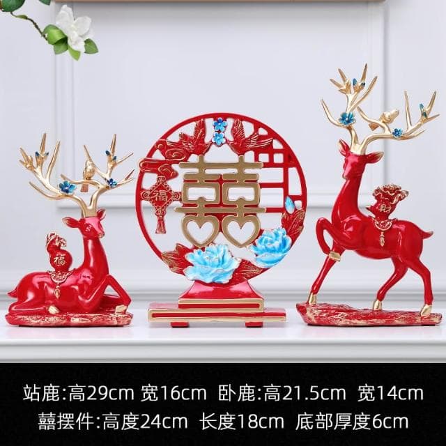 桃甜也居家生活 招財福鹿擺飾客廳電視櫃酒櫃玄關喬遷新居結婚禮物軟裝家居飾品