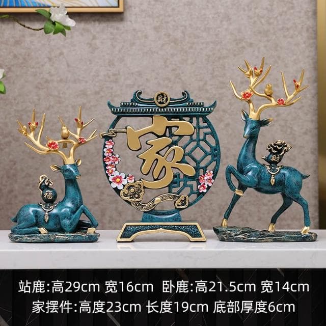 桃甜也居家生活 招財福鹿擺飾客廳電視櫃酒櫃玄關喬遷新居結婚禮物軟裝家居飾品