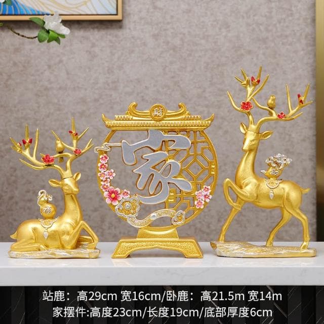 桃甜也居家生活 招財福鹿擺飾客廳電視櫃酒櫃玄關喬遷新居結婚禮物軟裝家居飾品