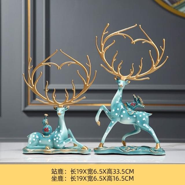 桃甜也居家生活 招財福鹿擺飾客廳電視櫃酒櫃玄關喬遷新居結婚禮物軟裝家居飾品