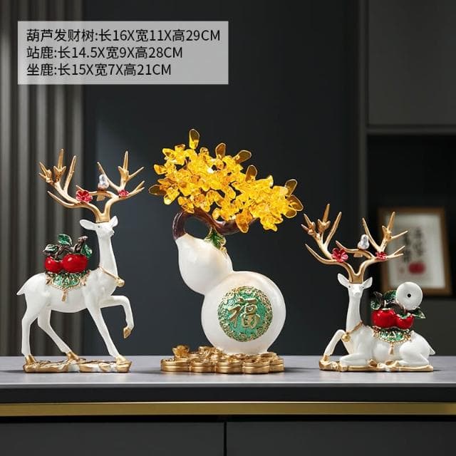 桃甜也居家生活 招財福鹿擺飾客廳電視櫃酒櫃玄關喬遷新居結婚禮物軟裝家居飾品