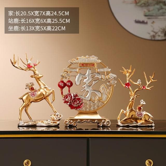 桃甜也居家生活 招財福鹿擺飾客廳電視櫃酒櫃玄關喬遷新居結婚禮物軟裝家居飾品