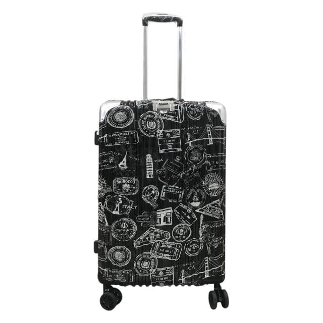 【YC Eason】特色郵戳 超美鏡面行李箱 避震靜音輪 可加大 杯架 鏡面行李箱 旅行箱 登機箱20吋/24吋/28吋