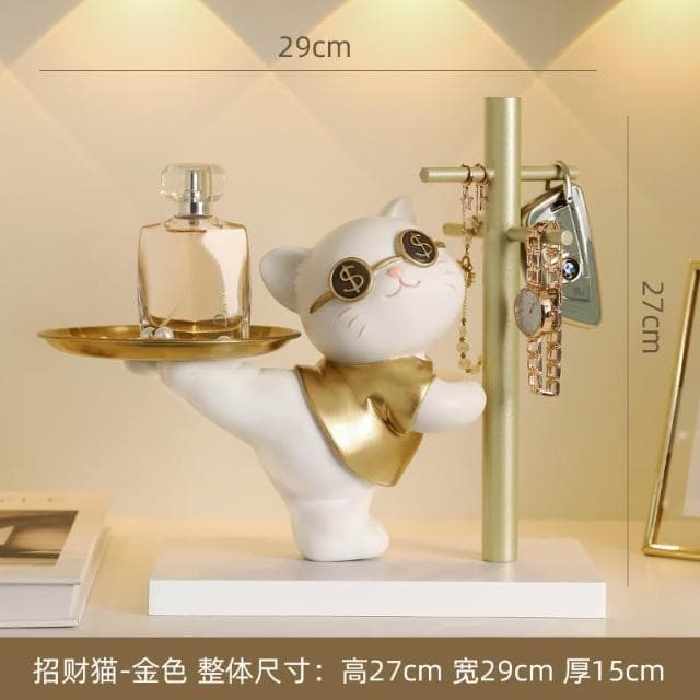 免運 招財貓玄關鑰匙收納擺件 入戶家居客廳託盤 裝飾品 搬家喬遷新居禮物