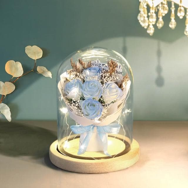 香皂花玻璃罩 創意永生花禮物 不凋花盅 公仔防塵罩 香皂花 乾燥花 夜燈 真花 情人節 母親節 女友生日畢業