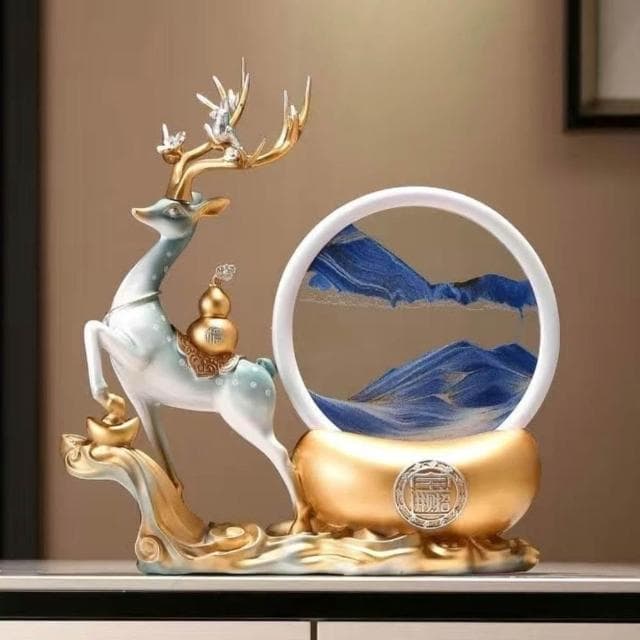 水晶樹流沙畫 黃水晶 發財樹 元寶鹿 招財擺飾 入厝禮物 客廳擺飾 喬遷禮品 玄關擺件 居傢裝飾 交換禮物