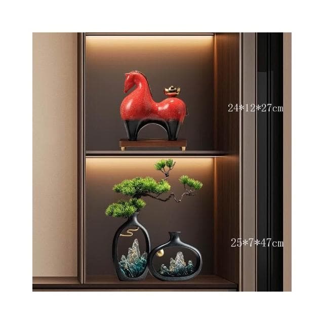 馬上有錢擺件 招財辦公室裝飾品 高檔新中式客廳擺件 喬遷開業禮品 祝福寓意 療癒小物 辦公室風水陶瓷擺件