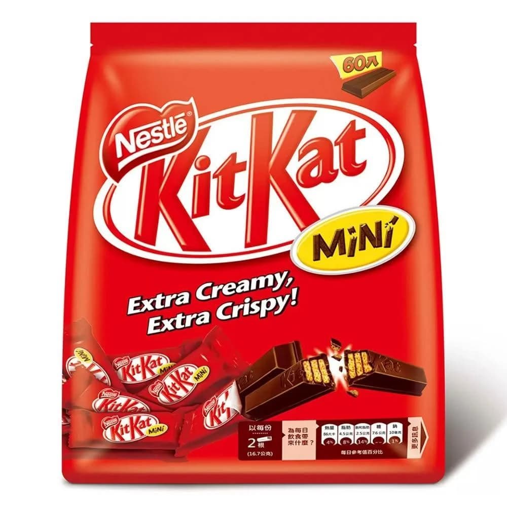 【Nestle 雀巢】KitKat 奇巧 迷你威化巧克力 家庭號 16.7公克 X 60條/包 X 2包入 巧克力棒 巧克力餅乾