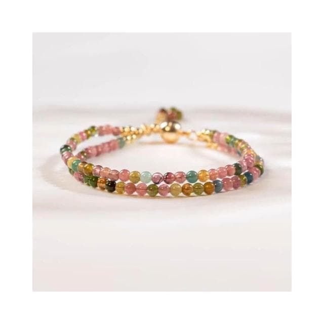 【開運堂】🔥現貨🔥新品3mm彩虹天然碧璽兩圈磁吸細款手鍊女士可調式手串