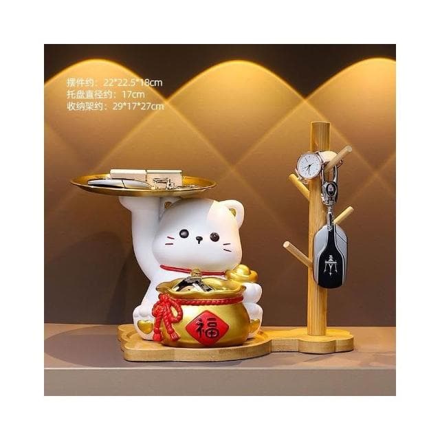優選 招財貓鑰匙收納擺件 玄關擺件 招財貓入戶擺設 客廳裝飾品 搬傢喬遷新居禮物 招財納福收納擺件 放鑰匙 鑰匙收納
