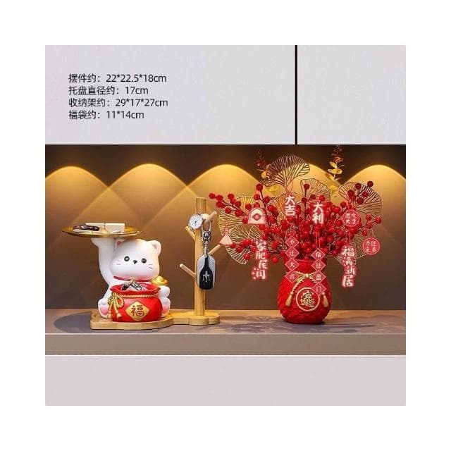 優選 招財貓鑰匙收納擺件 玄關擺件 招財貓入戶擺設 客廳裝飾品 搬傢喬遷新居禮物 招財納福收納擺件 放鑰匙 鑰匙收納