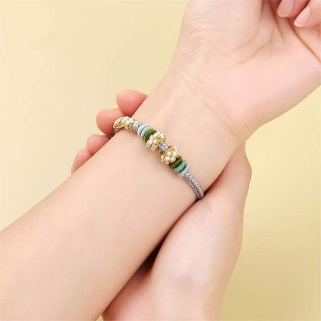 🎗飾間首飾鋪 鈴蘭花編織手繩首飾黃金轉運珠手工半成品情侶手鍊飾品紅繩