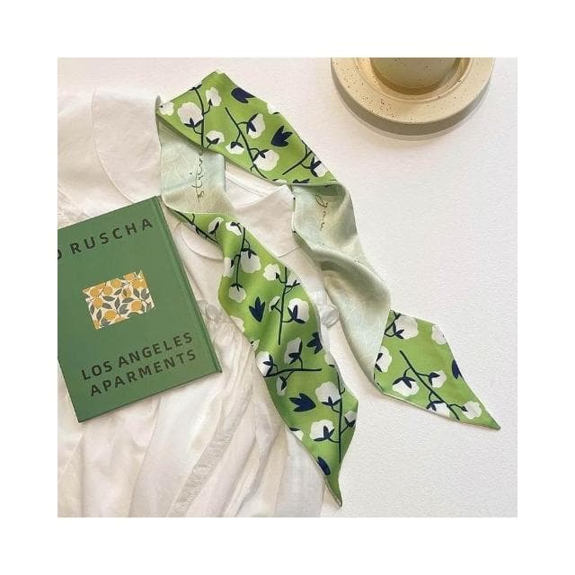 梵花 綠色繫新款顯白多功能春夏長條小絲巾女髮帶裝飾領巾小圍巾綁包包