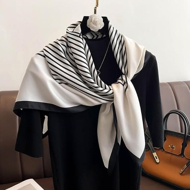 梵花 氣質藏青米色紅色順滑絲巾大方巾90cm百搭方巾披肩春秋新款圍巾