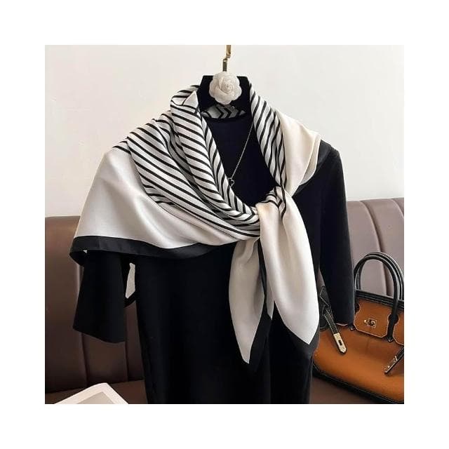 梵花 氣質藏青米色紅色順滑絲巾大方巾90cm百搭方巾披肩春秋新款圍巾