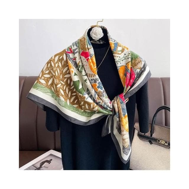 梵花 氣質藏青米色紅色順滑絲巾大方巾90cm百搭方巾披肩春秋新款圍巾