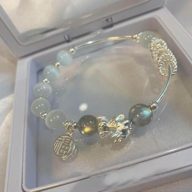 【開運堂】🔥現貨🔥貔貅手鍊貔極泰來福氣滿滿貓眼石粉晶貔貅福牌銅鍍銀串珠手鍊女錦鯉大王