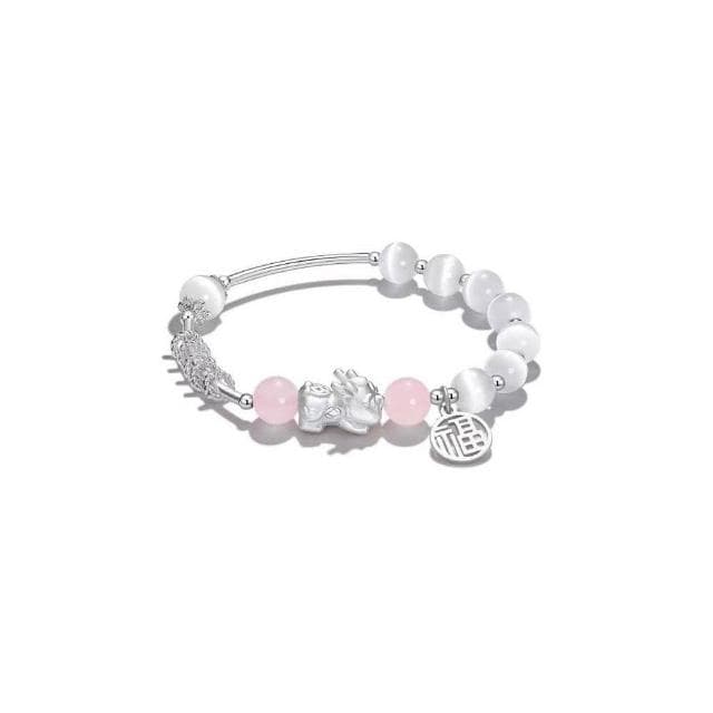 【開運堂】🔥現貨🔥貔貅手鍊貔極泰來福氣滿滿貓眼石粉晶貔貅福牌銅鍍銀串珠手鍊女錦鯉大王