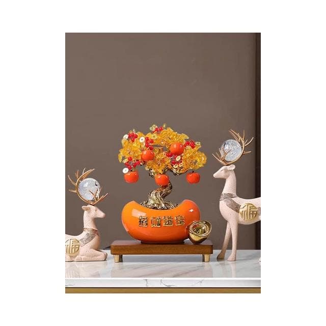 發財樹擺件新中式客廳電視櫃辦公室桌面搖錢樹鹿裝飾喬遷開業禮物