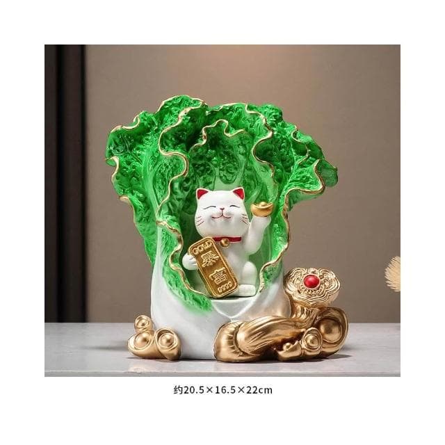 百財如意白菜擺件招財貓客廳辦公室酒櫃收銀臺裝飾品喬遷開業禮物