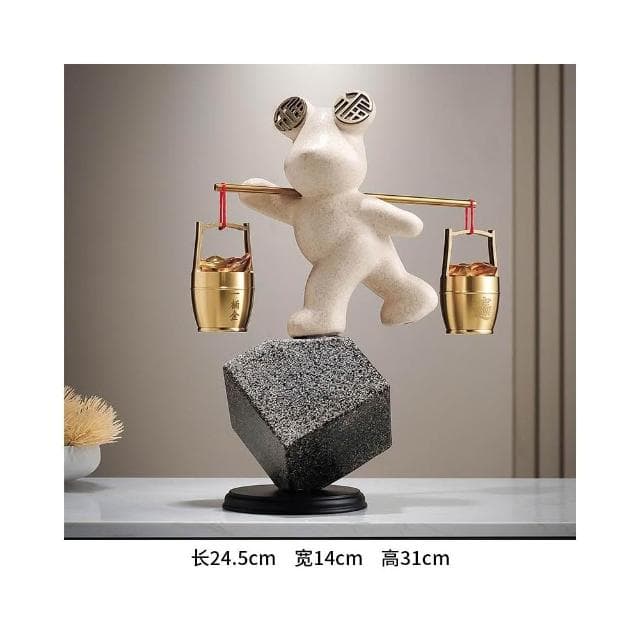 招財進寶熊一桶金擺件玄關客廳電視櫃裝飾辦公室開業喬遷新居禮物