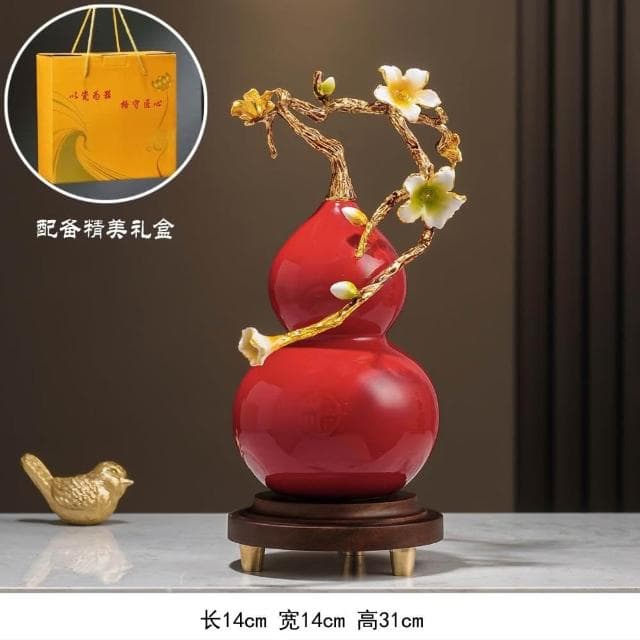 琺瑯彩蘭花葫蘆擺件高檔客廳酒櫃辦公室裝飾品喬遷新居禮品