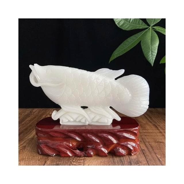 天然玉石金龍魚擺件黃玉白玉招財客廳辦公室裝飾開業喬遷禮品動物