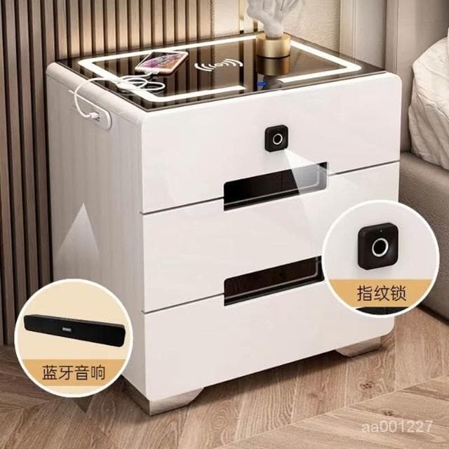 智能床頭櫃簡約現代多功能帶燈無綫充電指紋鎖藍牙音響臥室床邊櫃床頭櫃 抽屜櫃 臥室櫃 置物櫃 收納櫃 APDN