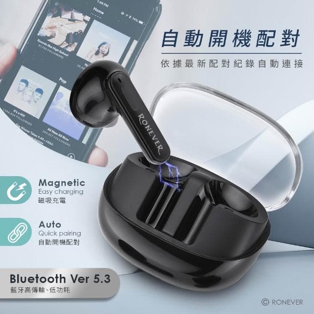 【Relight 睿亮】RONEVER 透明太空艙入耳式藍牙耳機 智能觸控 ENC降噪 藍牙5.3 內建休眠模式 自動配對 音質出色 無線耳機