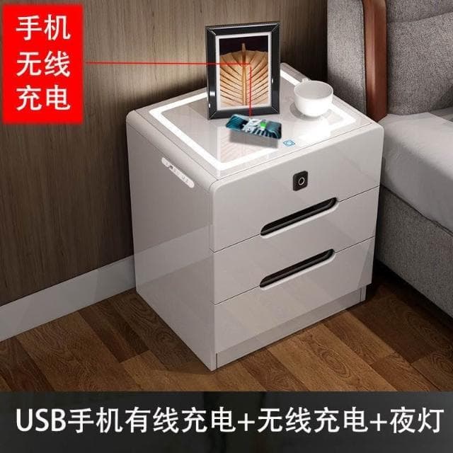 床頭櫃ins風簡約現代多功能無綫充電藍牙音響指紋鎖簡易儲物櫃床頭櫃 抽屜櫃 臥室櫃 置物櫃 收納櫃 ADWF
