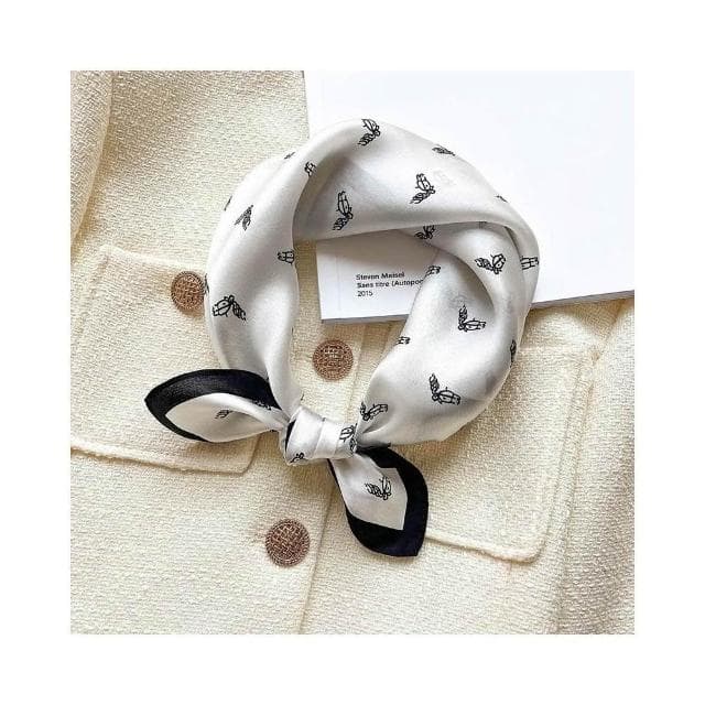 梵花 絲綢桑蠶絲絲巾簡約黑白條紋真絲圍巾女小方巾領巾披肩