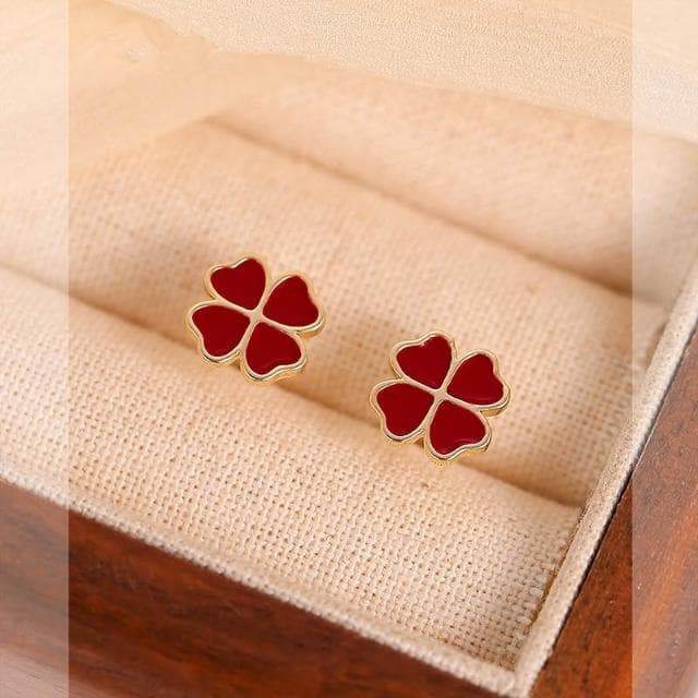 🎗飾間首飾鋪 S999純銀新年紅四葉草耳環首飾小眾設計飾品高級感耳釘耳飾