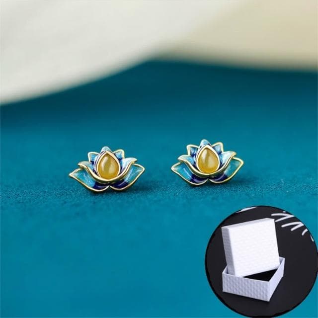 🎗飾間首飾鋪 925純銀和田玉蓮花耳環首飾女國風復古耳釘飾品小眾設計耳飾
