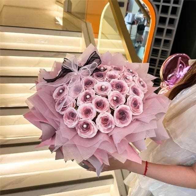 七夕創意禮物 烏梅子醬永生花 仿真花 玫瑰花花束 送女友情人節小禮品