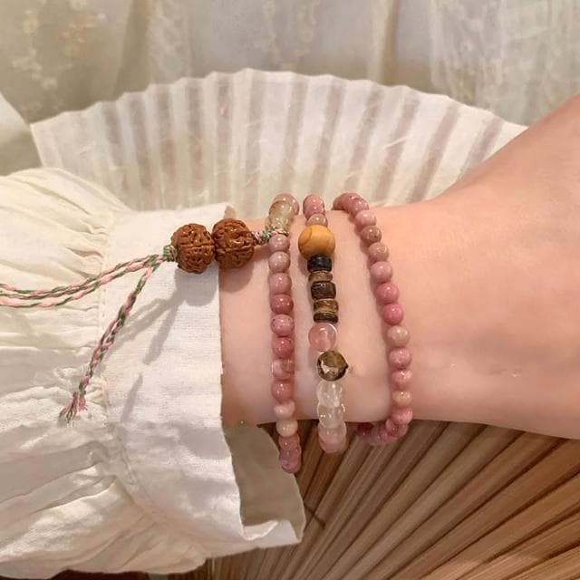 🎗飾間首飾鋪 多圈粉紅紅紋石串珠手鍊女款輕奢小眾精緻高級感長手串疊戴手飾品