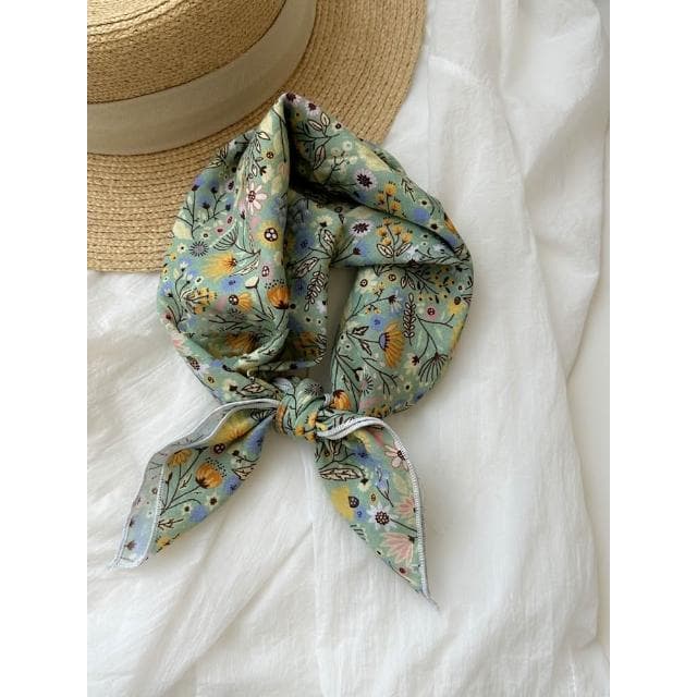 🎗飾間首飾鋪 軟乎方巾碎花波點棉麻領巾圍脖配飾裝飾頭巾文藝復古小清新ins腰巾