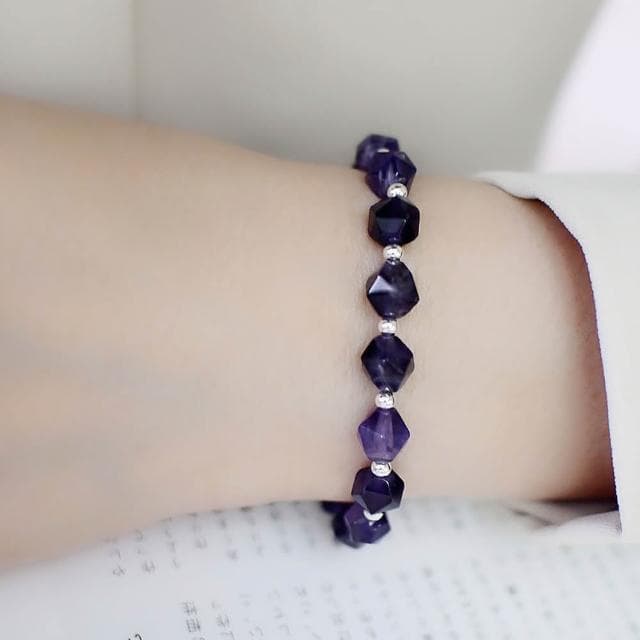 【BLUMA】紫水晶手鏈 萊茵河畔純銀手鍊 招財開運小物 天然石彈性串珠愛心手鏈 925銀飾 飾品禮盒