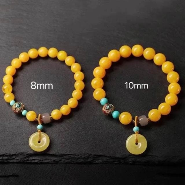 梵花 蜜蠟雞油黃單圈手串紅瑪瑙10mm女款配件復古風文藝碧玉手鍊