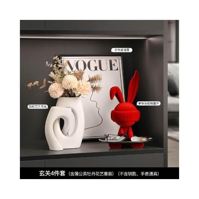 创意钥匙收纳玄关兔子摆件客厅轻奢入户电视柜装饰品乔迁新居礼物