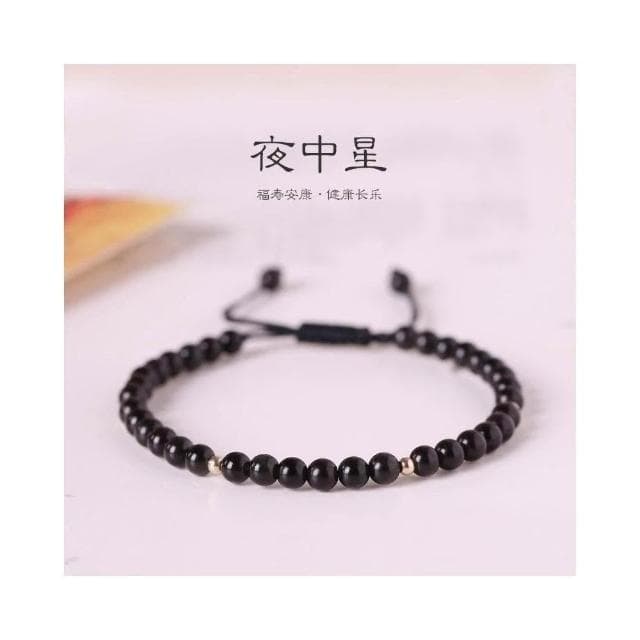 【開運堂】夜中星 4mm天然黑曜石黑瑪瑙手鍊手工編織手繩手工編繩情人節聖誕節禮物情侶 開運堂