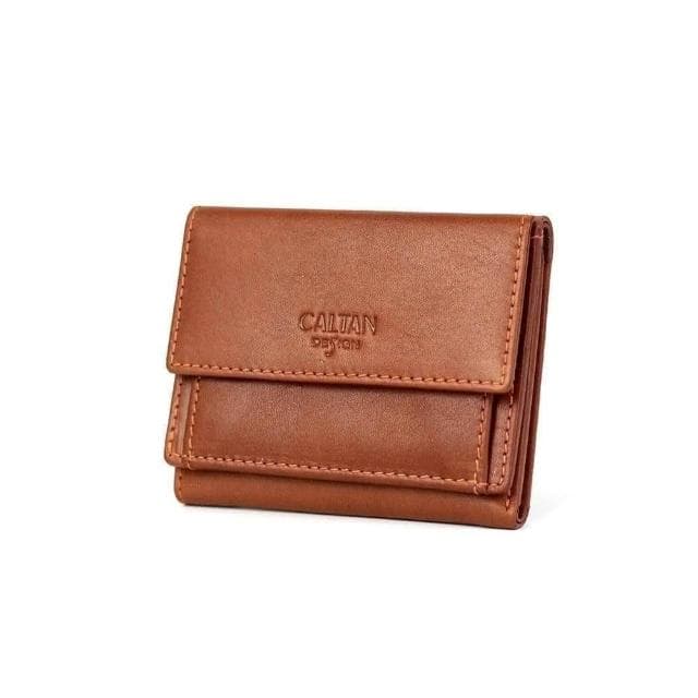 CALTAN DESIGN | 小文藝扣式真皮短夾 075055 五色(真皮 中夾 皮夾 錢包)